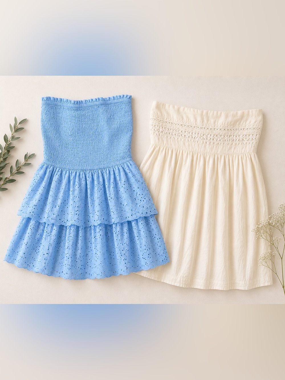 NWT A New Day, Strapless Summer Dress Bundle XL Blue Eyelet Cream Sundress